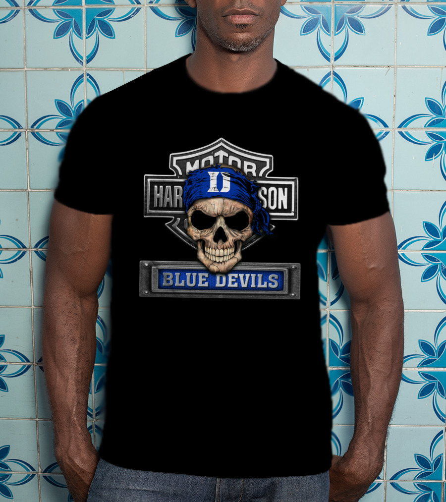 Motor Harley Davidson Skull Bandana Blue Devils T-Shirt