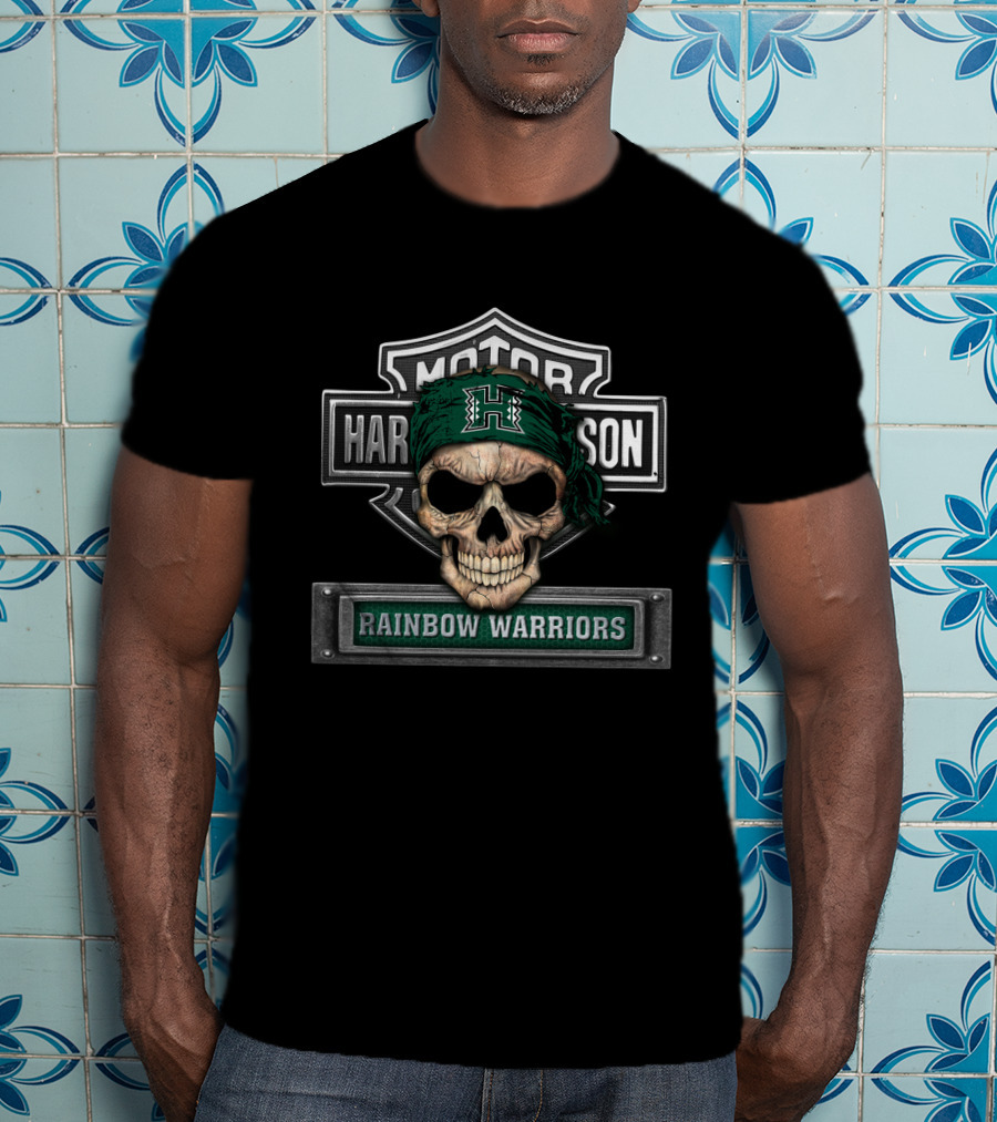 Motor Harley Davidson Hawaii Rainbow Warriors Skull T-Shirt
