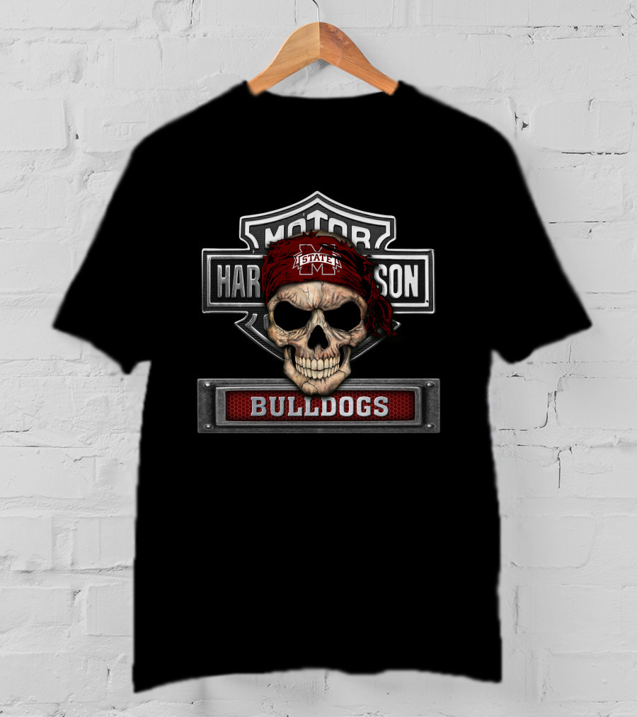 Mississippi State Bulldogs Skull With Motor Harley Davidson T-Shirt