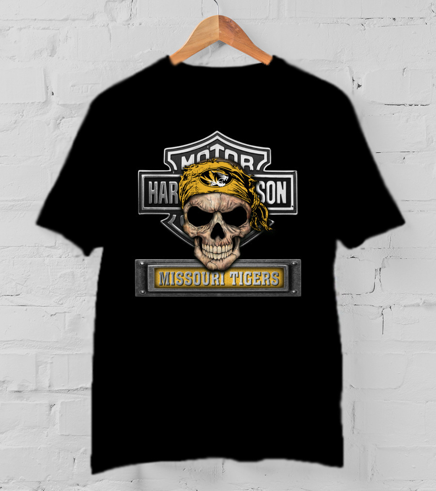 Motor Harley Davidson Skull Missouri Tigers T-Shirt