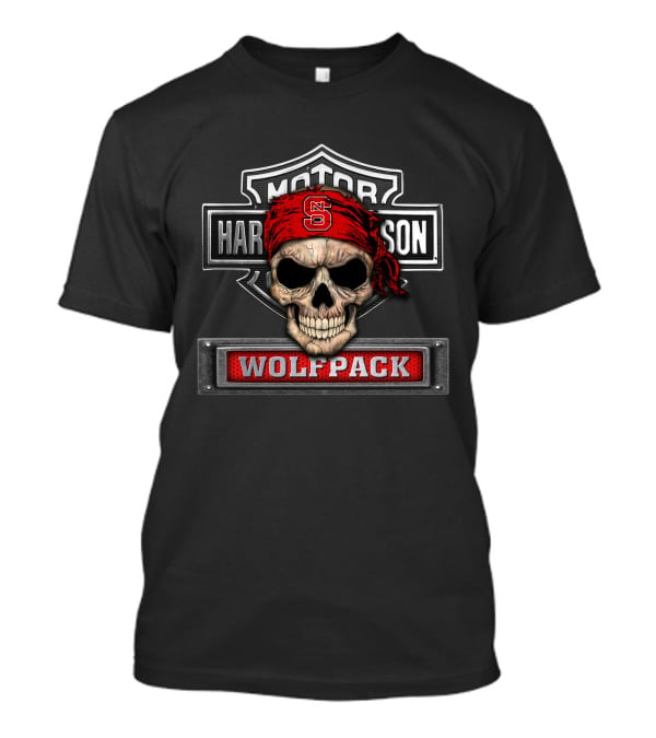 Motor Harley Davidson North Carolina State Wolfpack Skull Bandana T-Shirt