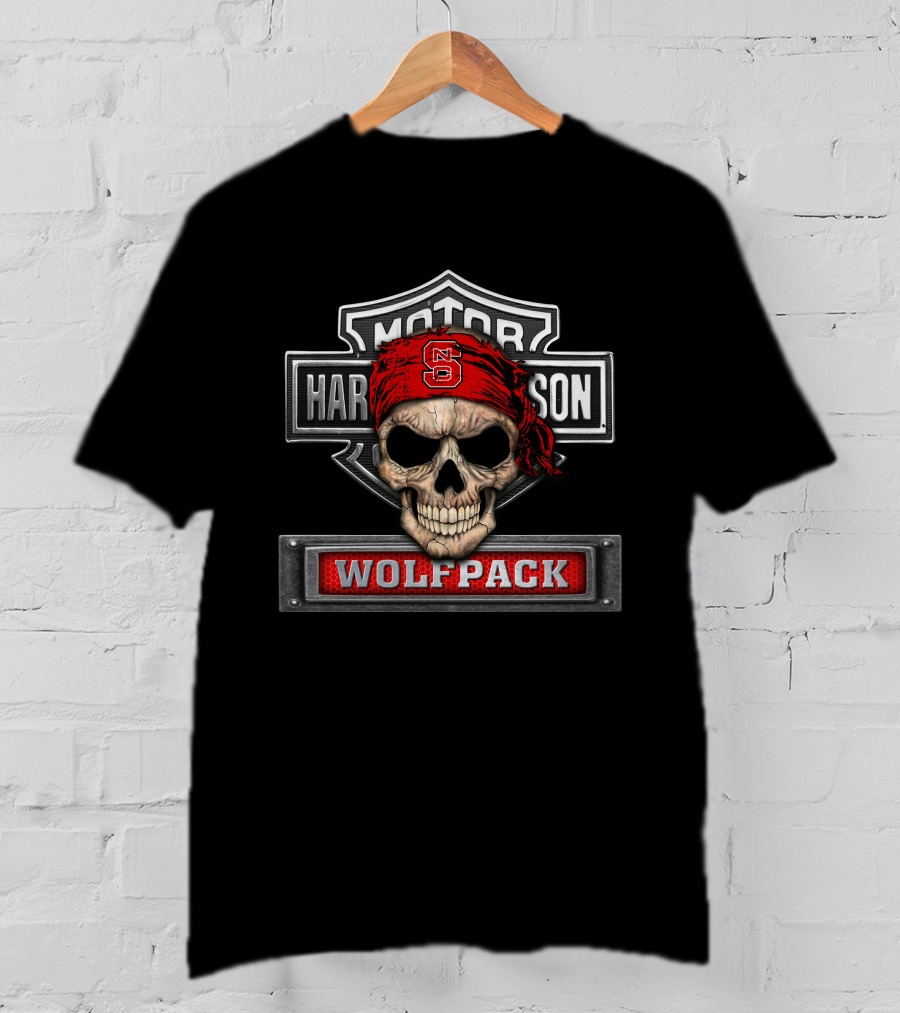 Motor Harley Davidson North Carolina State Wolfpack Skull Bandana T-Shirt