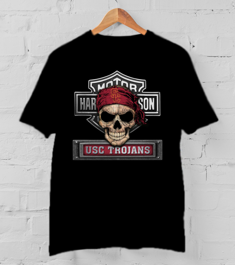 Usc Trojans Skull Bandana Motor Harley Davidson T-Shirt