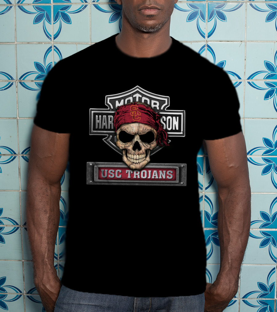 Usc Trojans Skull Bandana Motor Harley Davidson T-Shirt