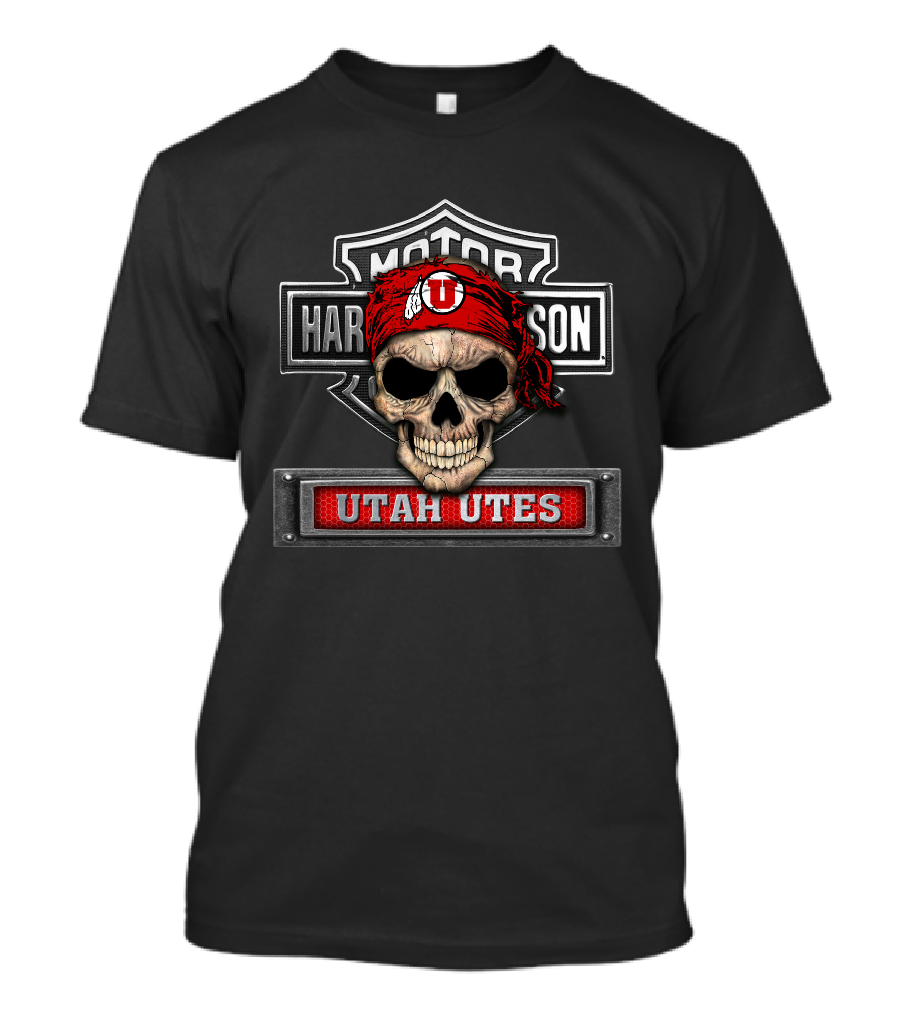Motor Harley Davidson Utah Utes Skull Bandana T-Shirt