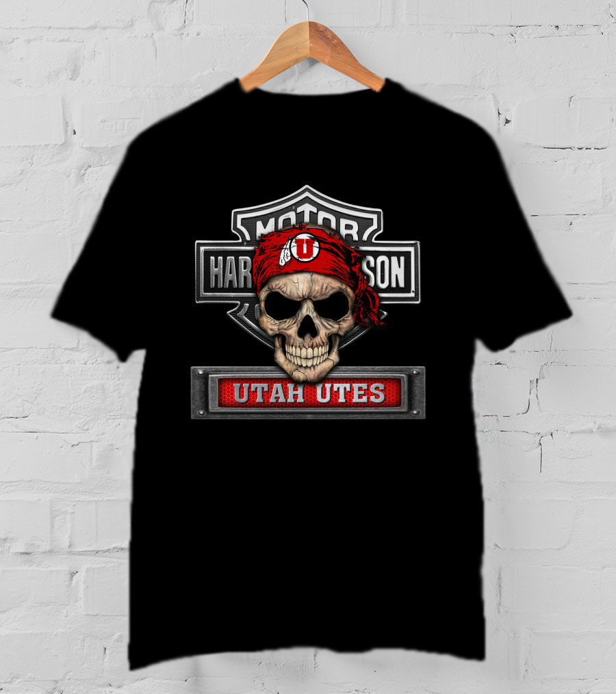 Motor Harley Davidson Utah Utes Skull Bandana T-Shirt