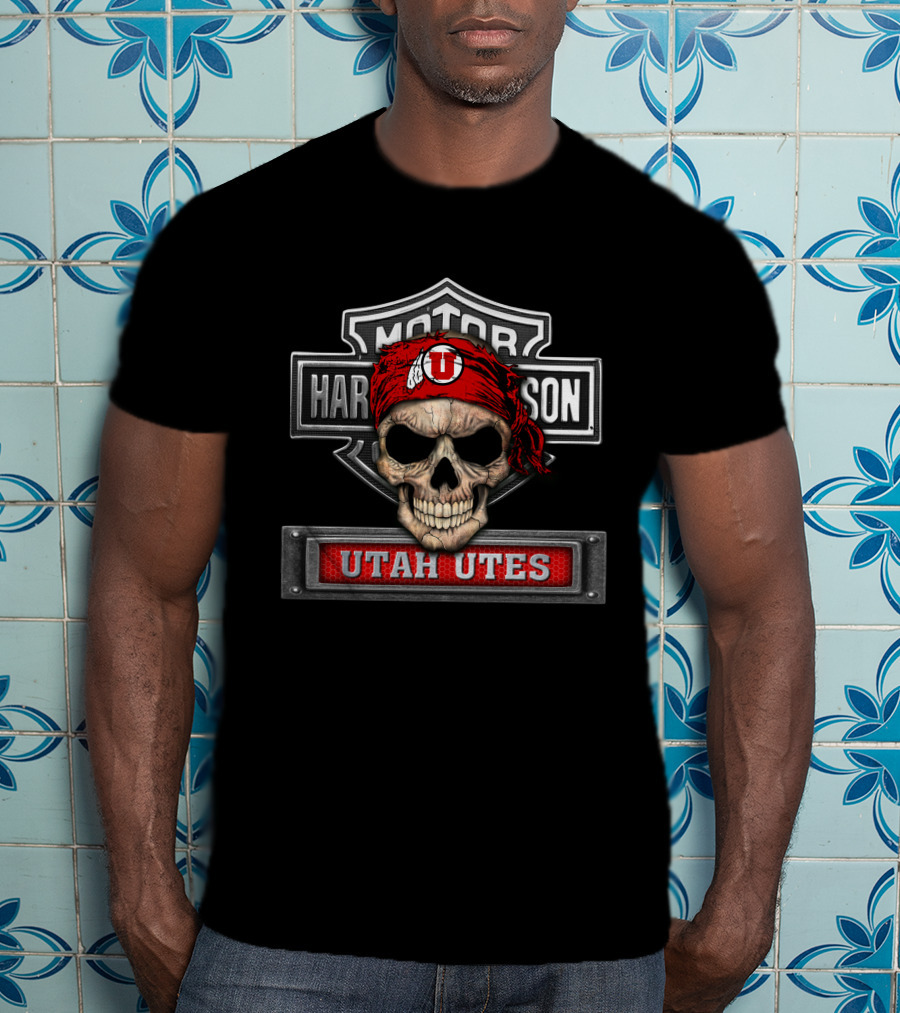Motor Harley Davidson Utah Utes Skull Bandana T-Shirt