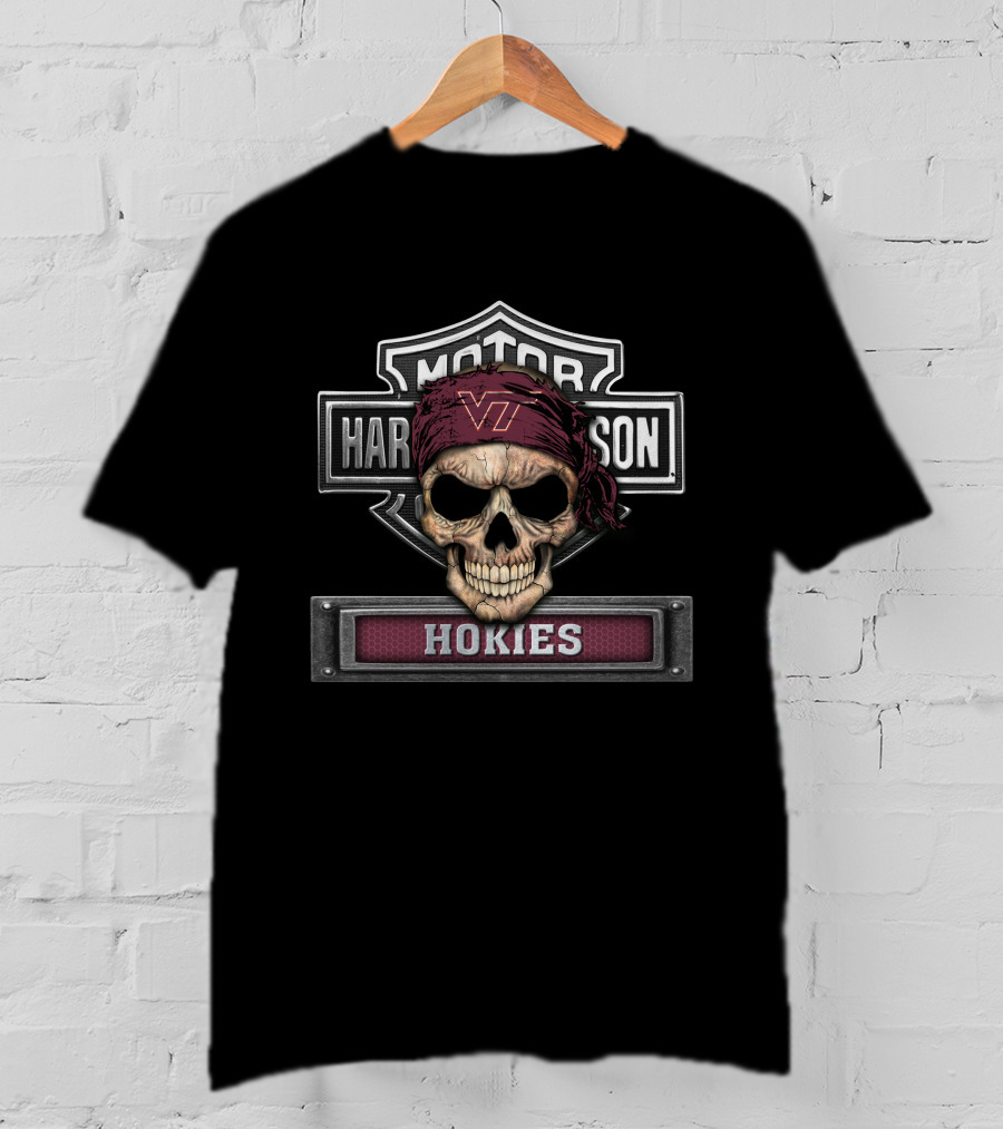 Hd Ncaa Virginia Tech Hokies Motor Skull Bandana T-Shirt
