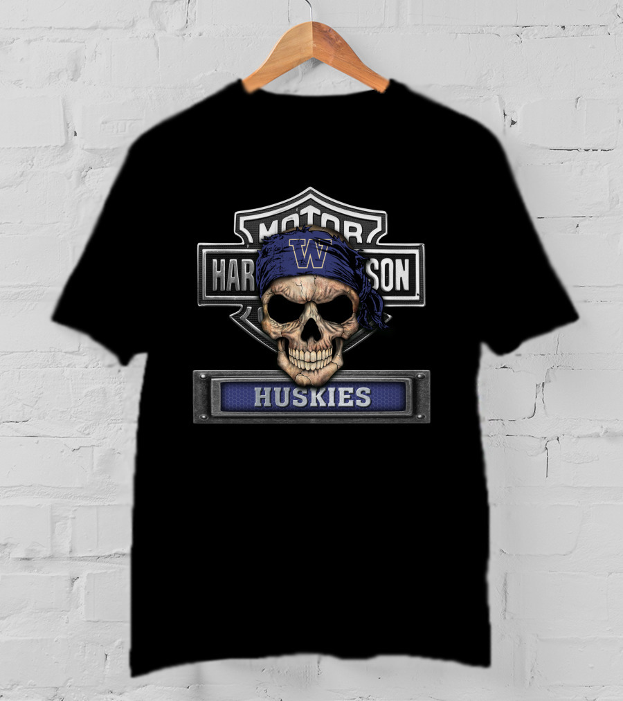 Motor Harley Davidson Huskies Skull Washington Ncaa T-Shirt