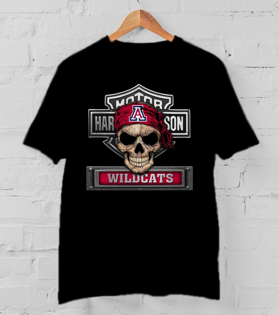 Motor Harley Davidson Skull Ncaa Arizona Wildcats T-Shirt