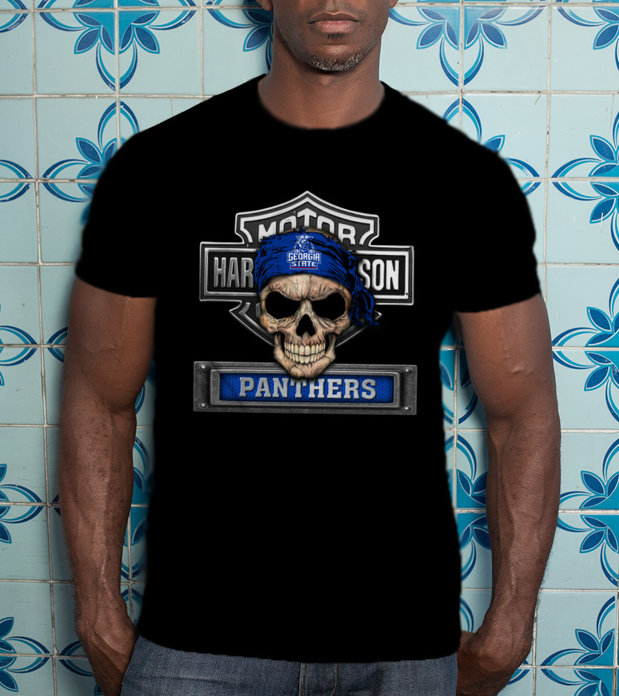 Georgia State Panthers Skull Bandana Harley Davidson Theme T-Shirt