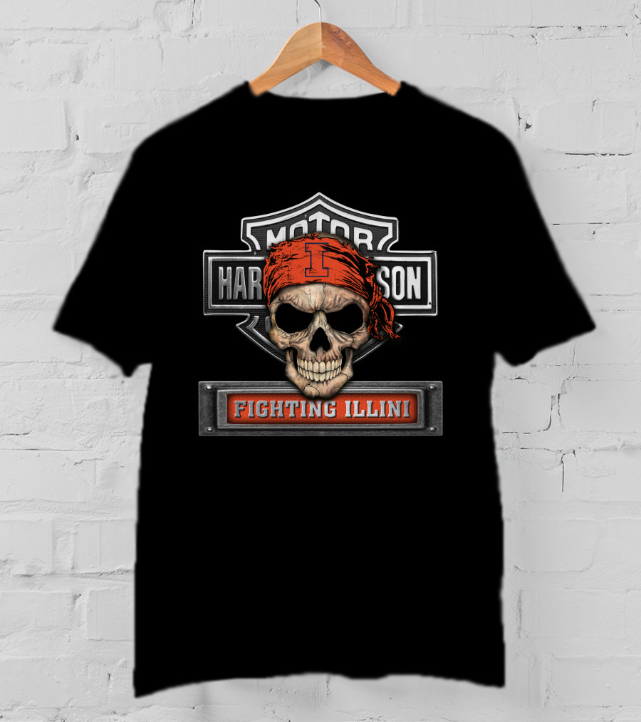Motor Harley Skull Bandana I Fighting Illini T-Shirt