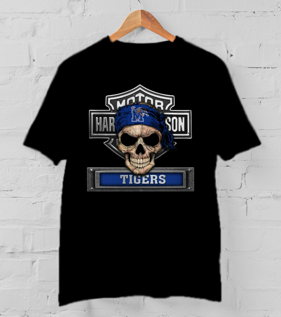 Motor Harley Davidson Ncaa Memphis Tigers Skull Bandana T-Shirt