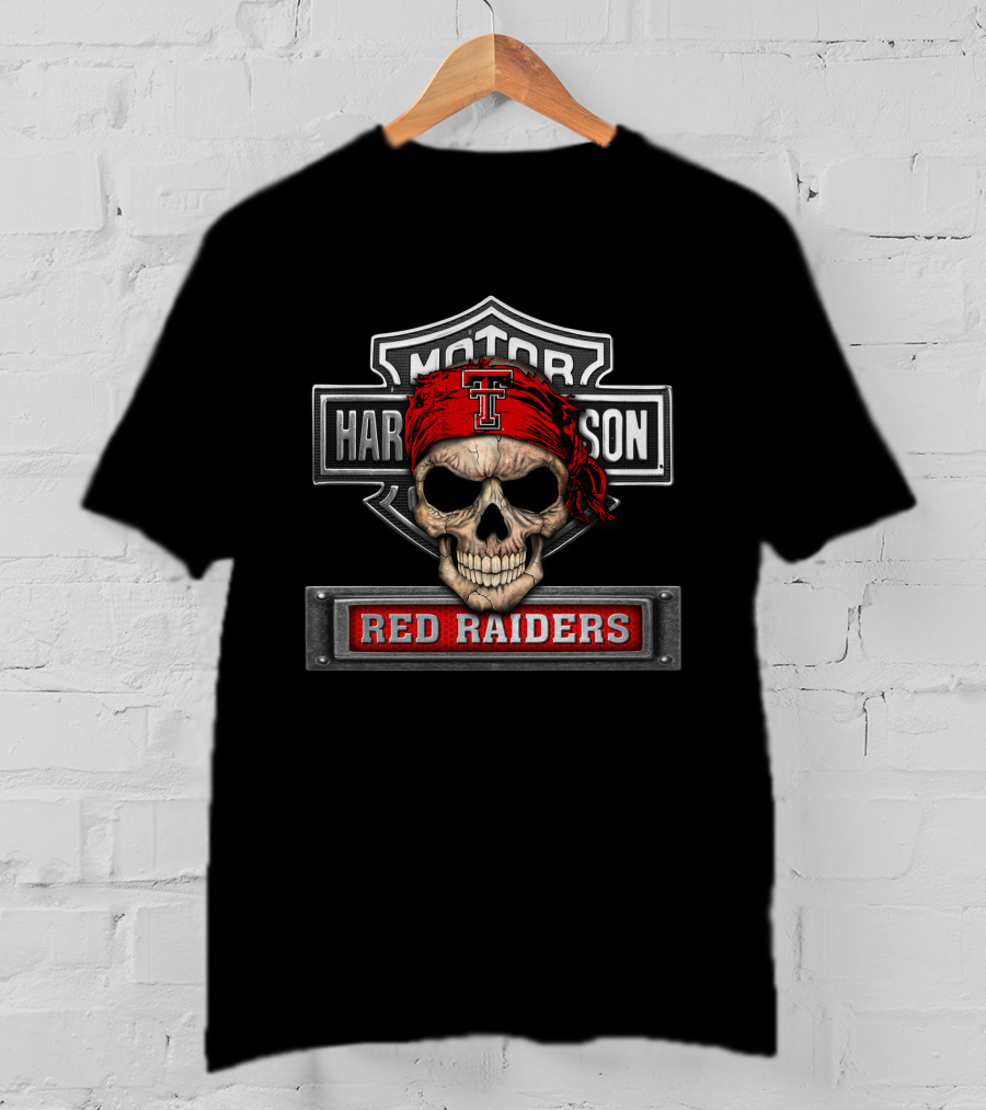 Motor Harley Davidson Texas Tech Red Raiders Skull Bandana T-Shirt