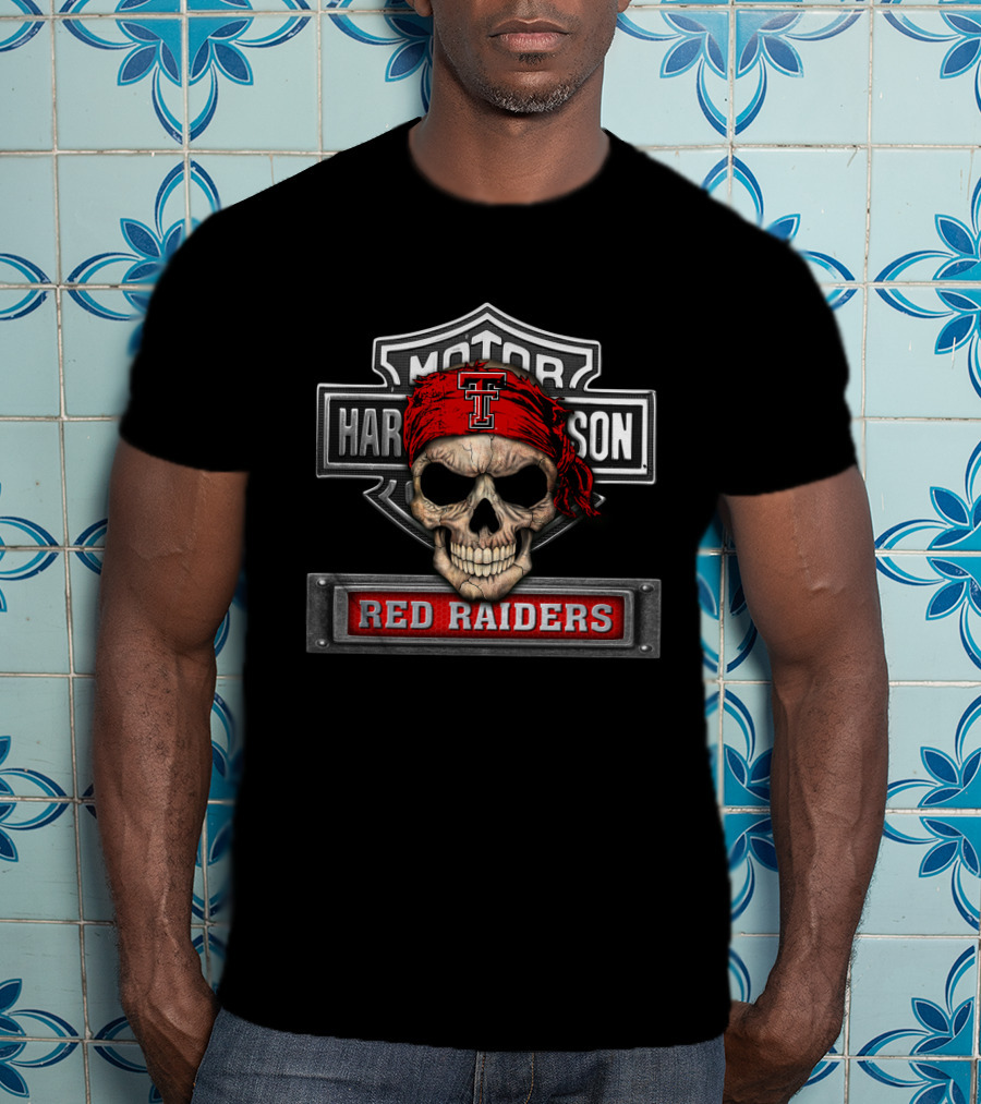 Motor Harley Davidson Texas Tech Red Raiders Skull Bandana T-Shirt