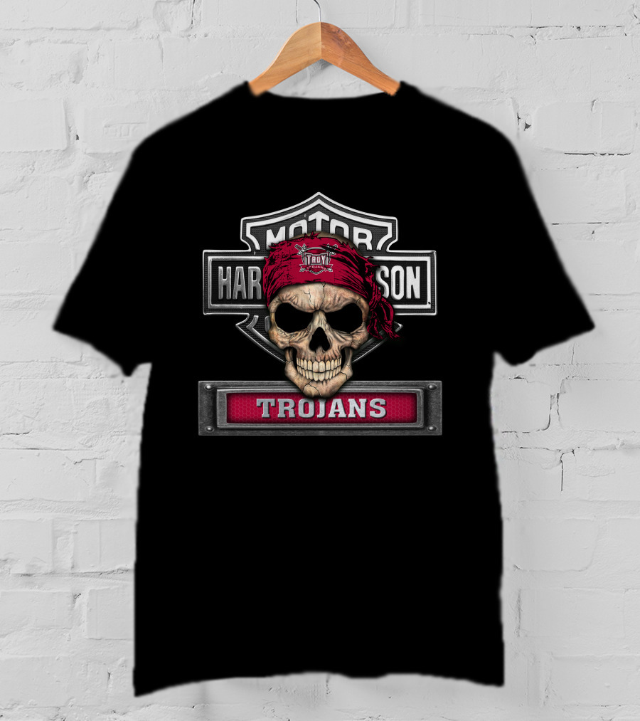 Troy Trojans Skull Harley Davidson Ncaa T-Shirt