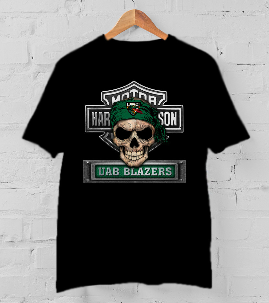 Motor Harley Uab Blazers Skull Logo Ncaa T-Shirt