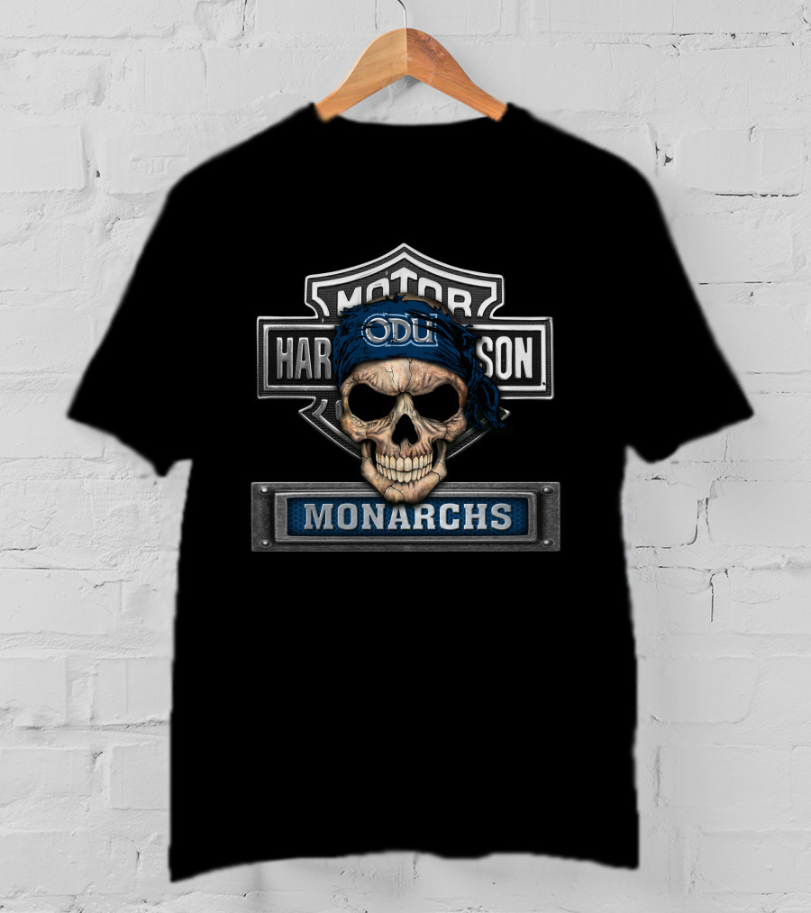 Hd Ncaa Old Dominion Monarchs Odu Skull Harle Davidson Style T-Shirt