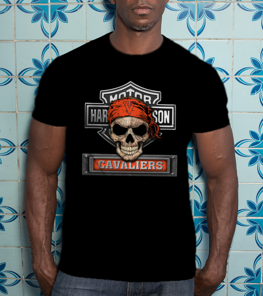 Motor Harley Davidson Virginia Cavaliers Skull Bandana T-Shirt