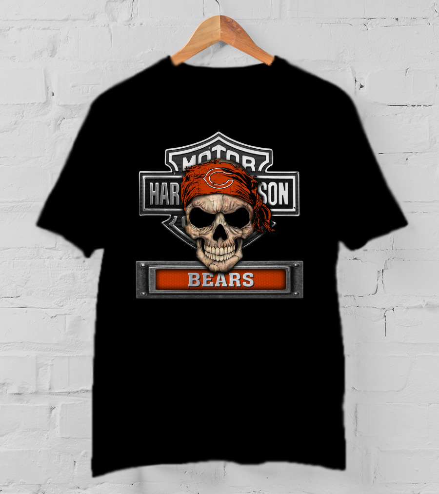 Motor Harley Davidson Skull Bears Nfl Chicago T-Shirt
