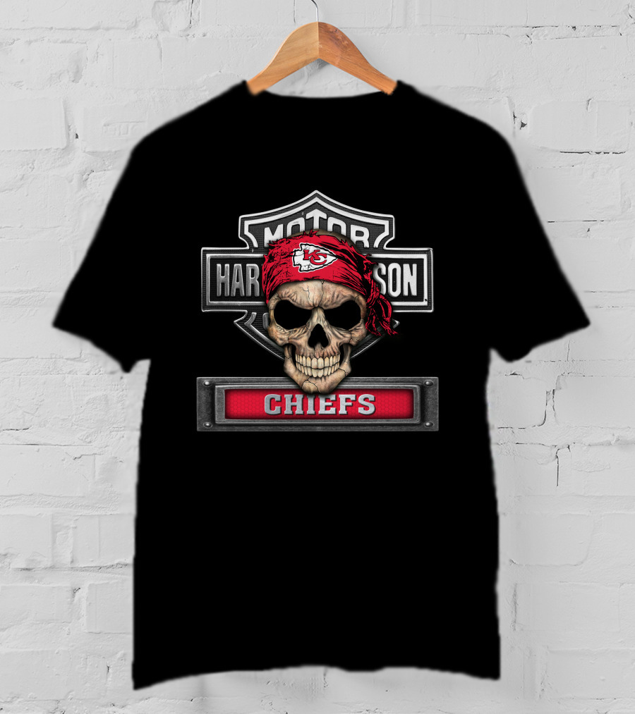 Motor Harley Davidson Chiefs Skull Nfl Kansas City Chiefs T-Shirt