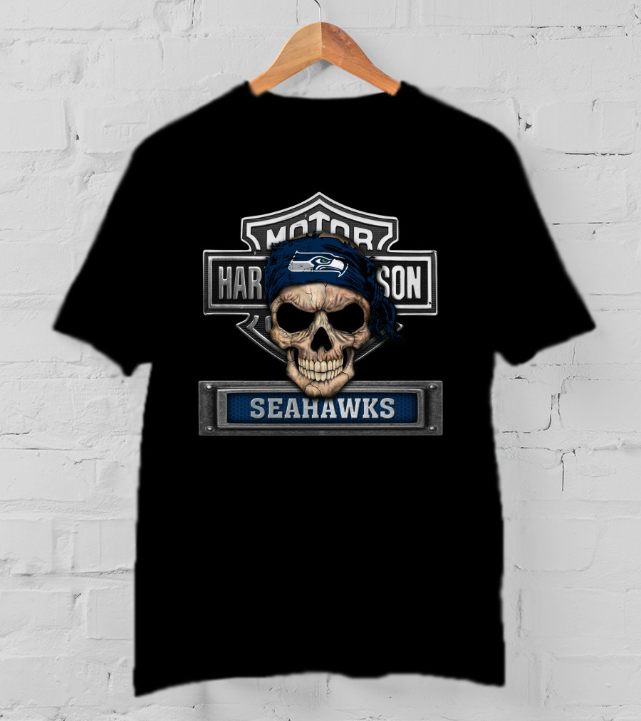 Motor Harley Davidson Skull Seahawks Nfl Seattle T-Shirt