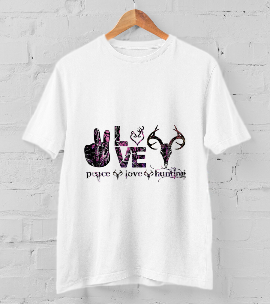Peace Love Hunting Antler Symbolism Wildlife Passion T-Shirt