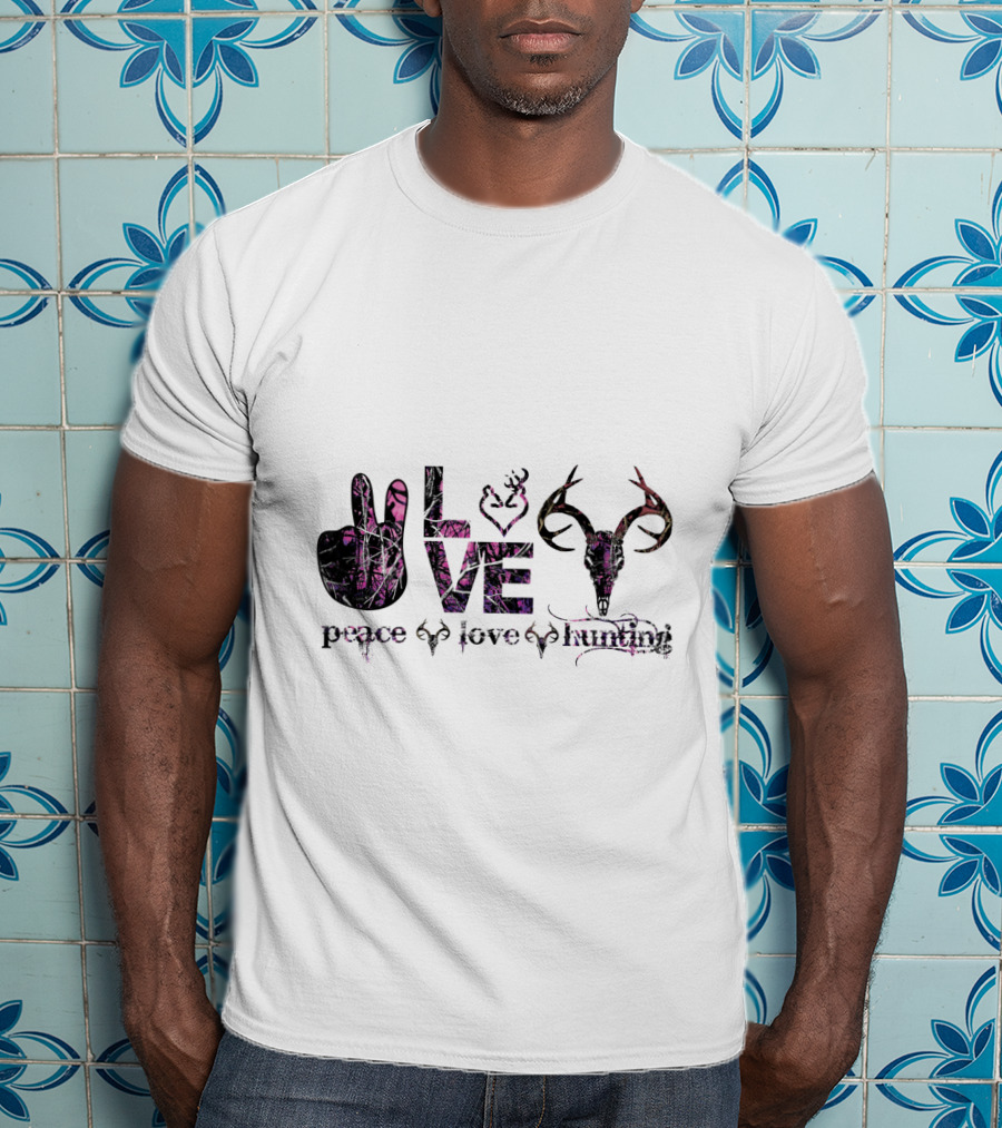 Peace Love Hunting Antler Symbolism Wildlife Passion T-Shirt