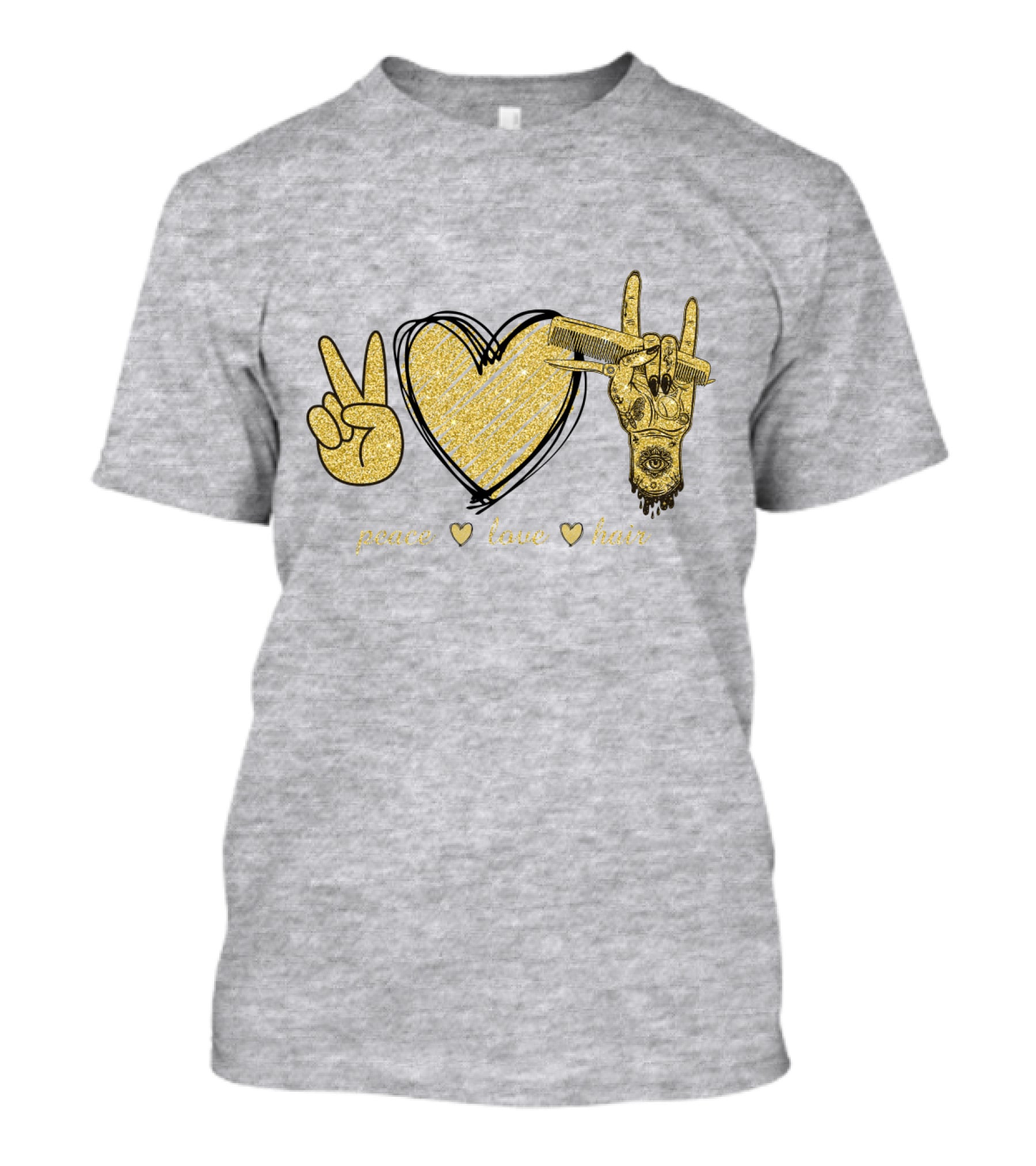 Peace Love Hair Glitter Heart And Scissors T-Shirt