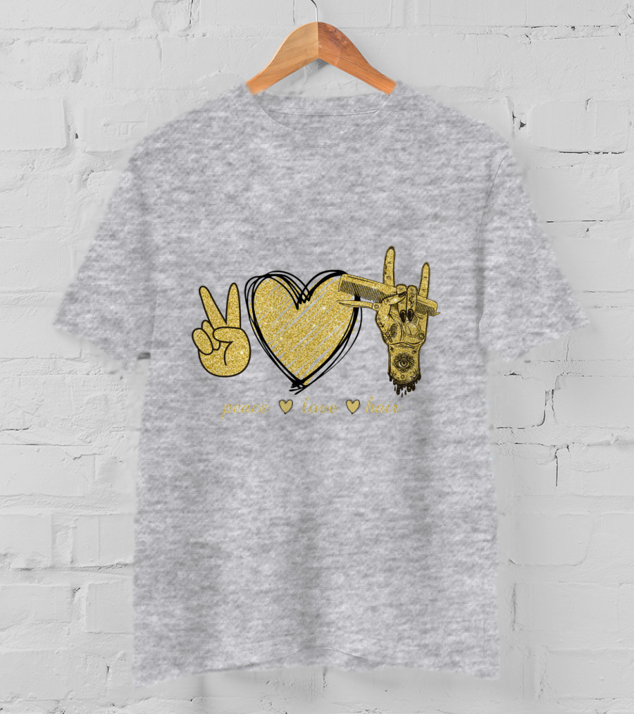 Peace Love Hair Glitter Heart And Scissors T-Shirt