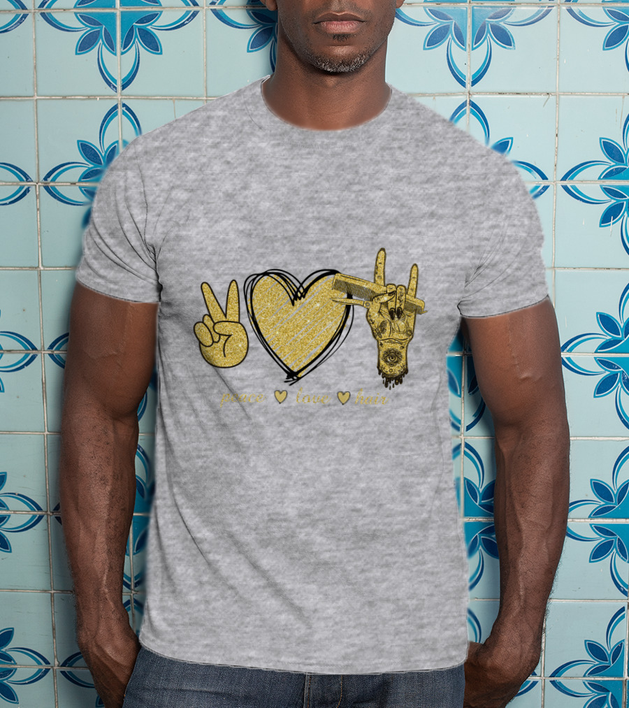 Peace Love Hair Glitter Heart And Scissors T-Shirt