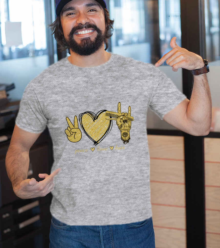 Peace Love Hair Glitter Heart And Scissors T-Shirt