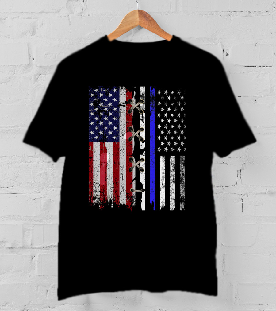 American Flag Thin Blue Line Split T-Shirt