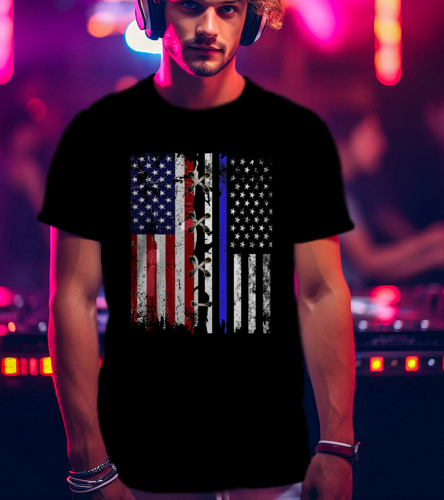 American Flag Thin Blue Line Split T-Shirt