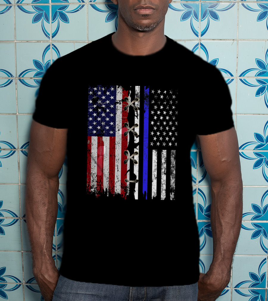 American Flag Thin Blue Line Split T-Shirt