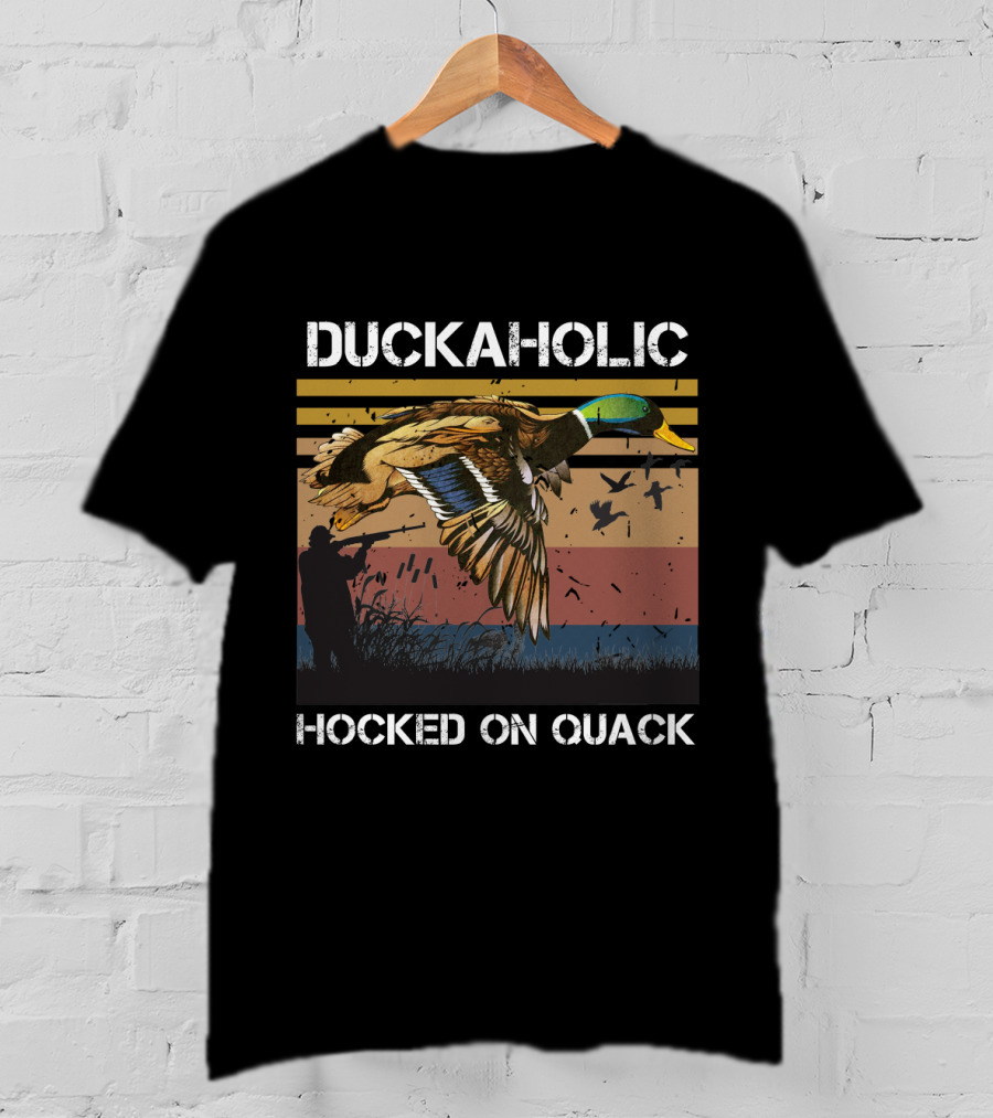 DUCKAHOLIC HOOKED ON QUACK Hunter And Flying Ducks T-Shirt