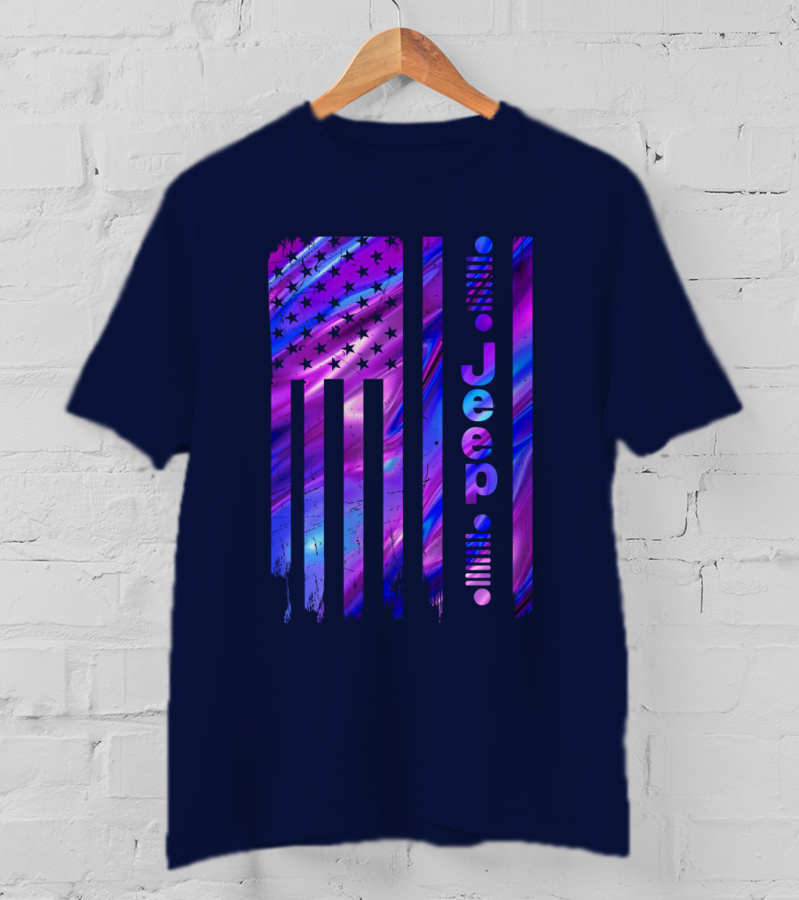 Jeep Girl American Flag Stars Purple Blue T-Shirt