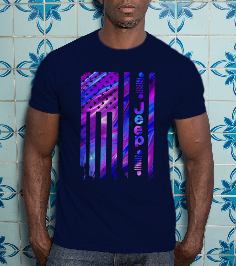Jeep Girl American Flag Stars Purple Blue T-Shirt