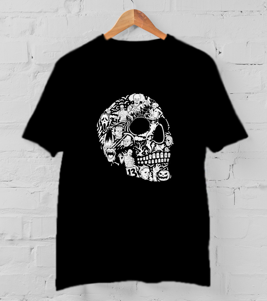 Skull Villain Horror Icons Collage T-Shirt