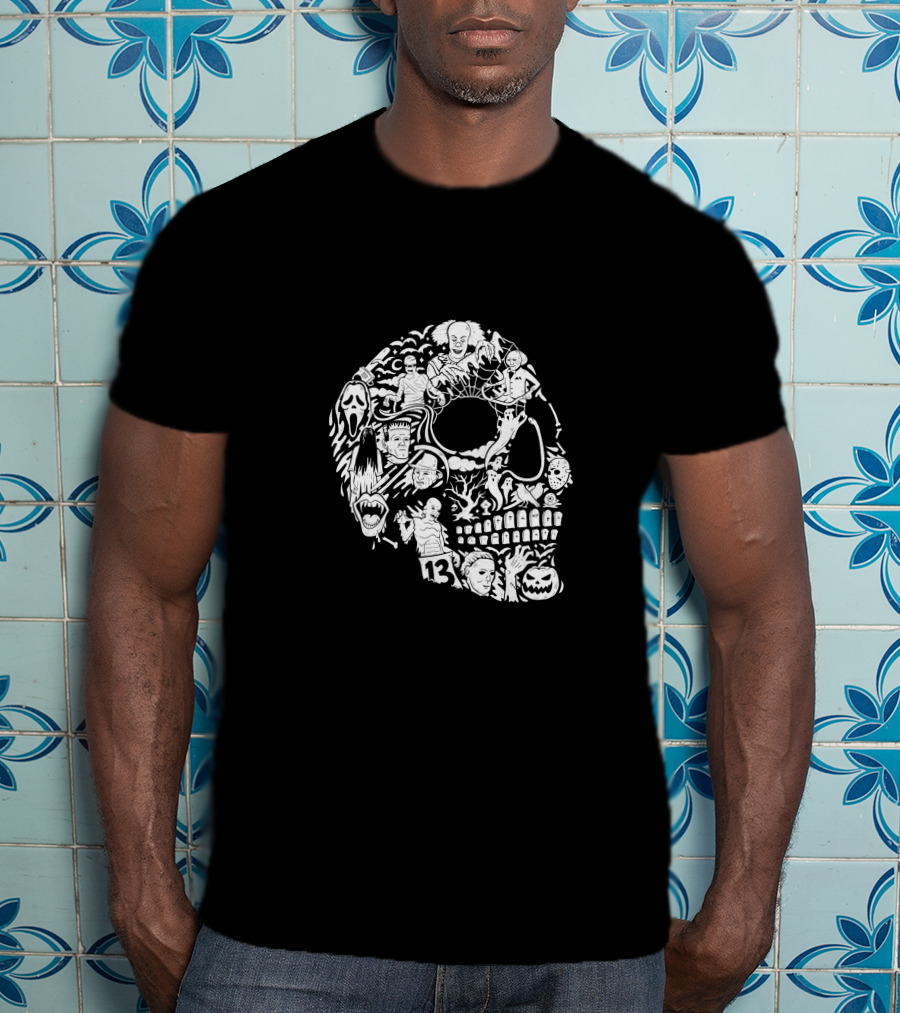Skull Villain Horror Icons Collage T-Shirt