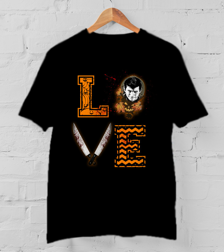 Love Halloween Spider Webs Bloody Knives Classic Horror Face T-Shirt
