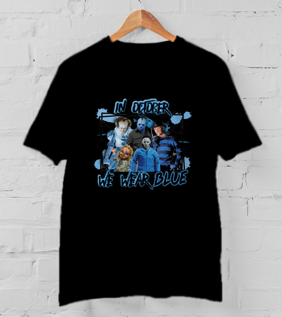 In October We Wear Blue Scary Characters T-Shirt