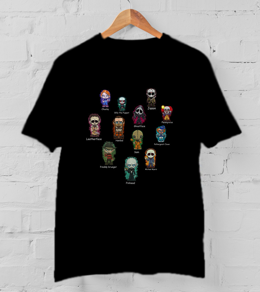 Horroraholic Chucky Jason Freddy Krueger Michael Myers Ghostface Icons T-Shirt