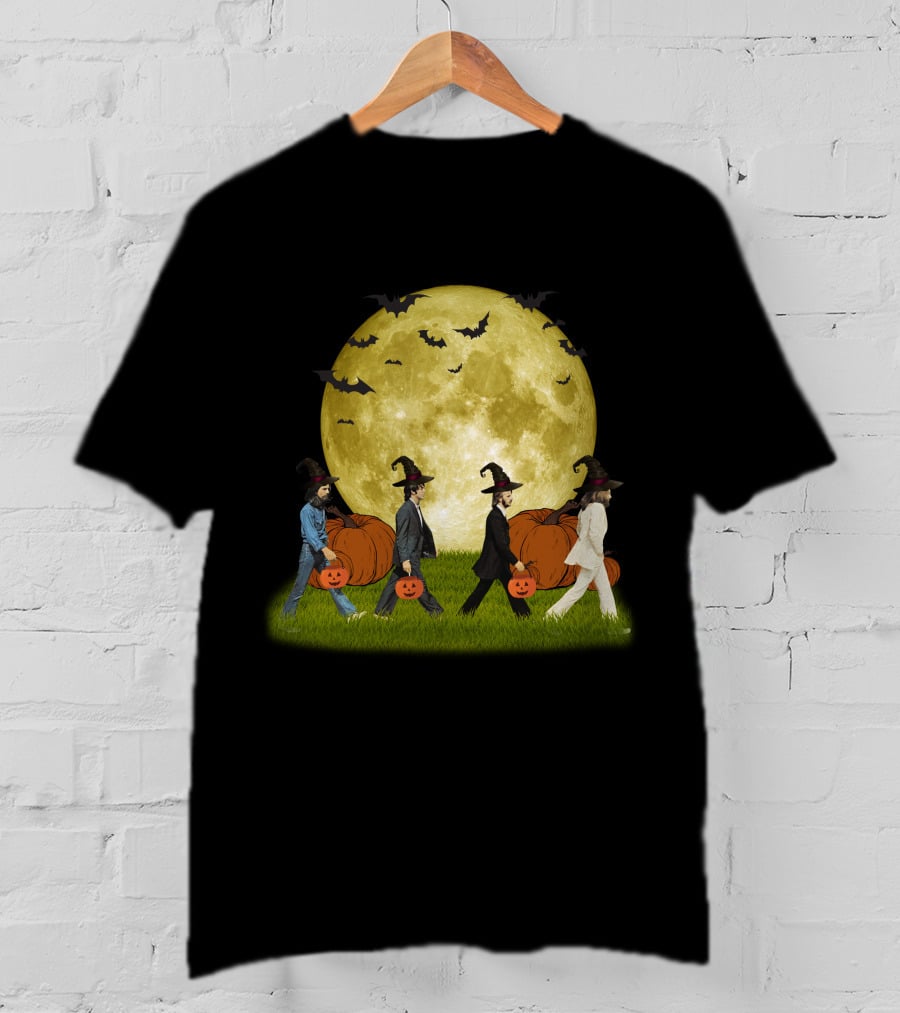 Abbey Road Halloween Crossing With Pumpkins And Witches Under Full Moon T-Shirt