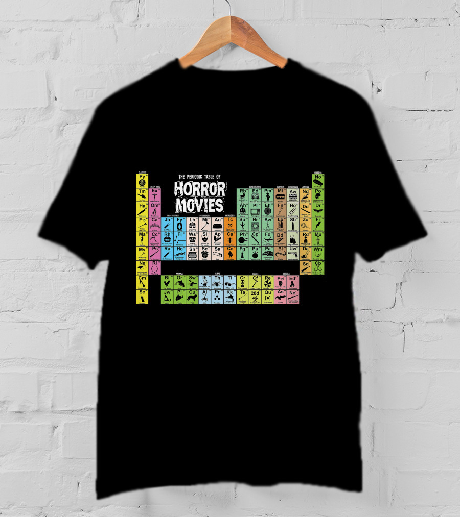The Periodic Table Of Horror Movies Featuring Iconic Horror Movie Elements T-Shirt