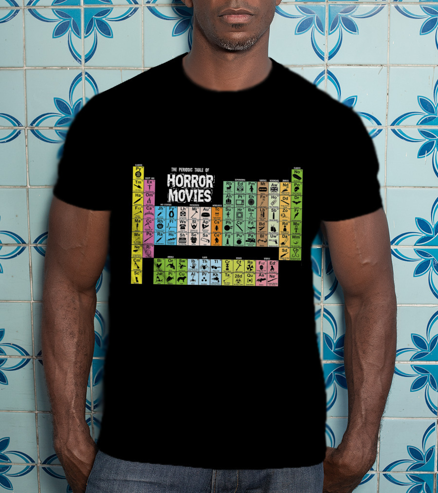 The Periodic Table Of Horror Movies Featuring Iconic Horror Movie Elements T-Shirt