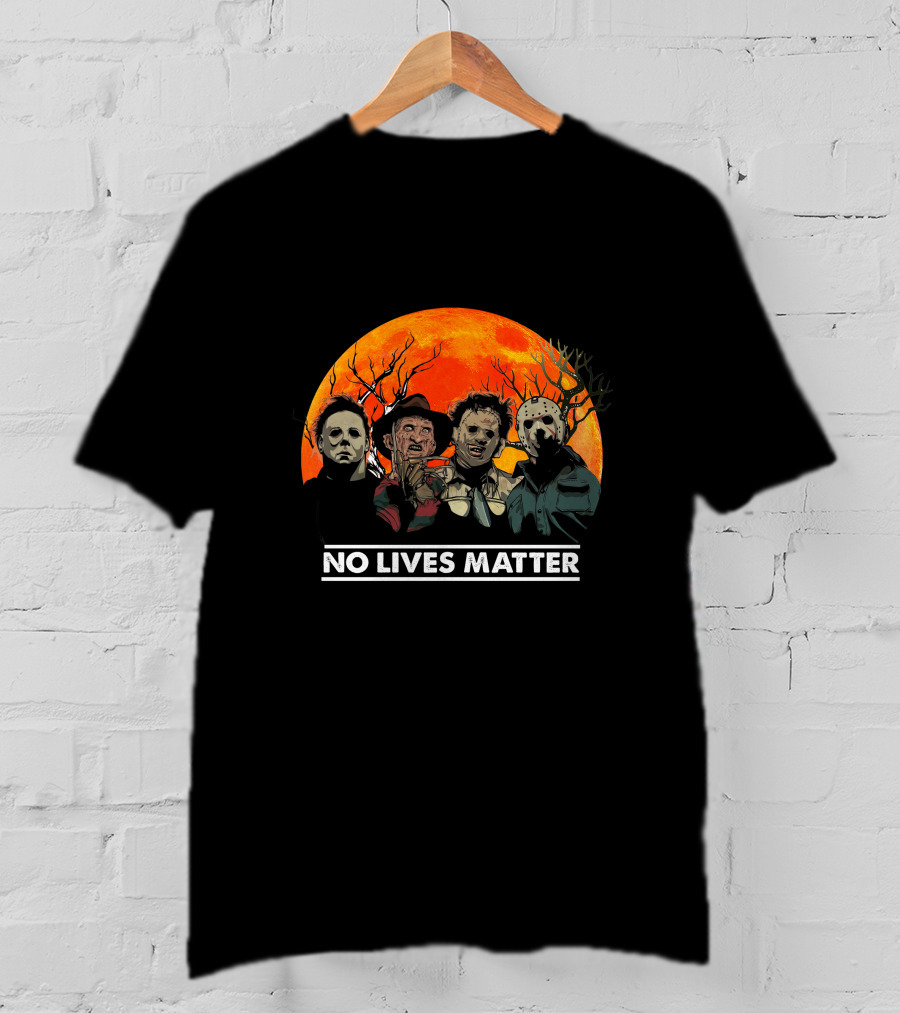 No Lives Matter Halloween Horror Slashers Dark Forest Night Orange Moon T-Shirt