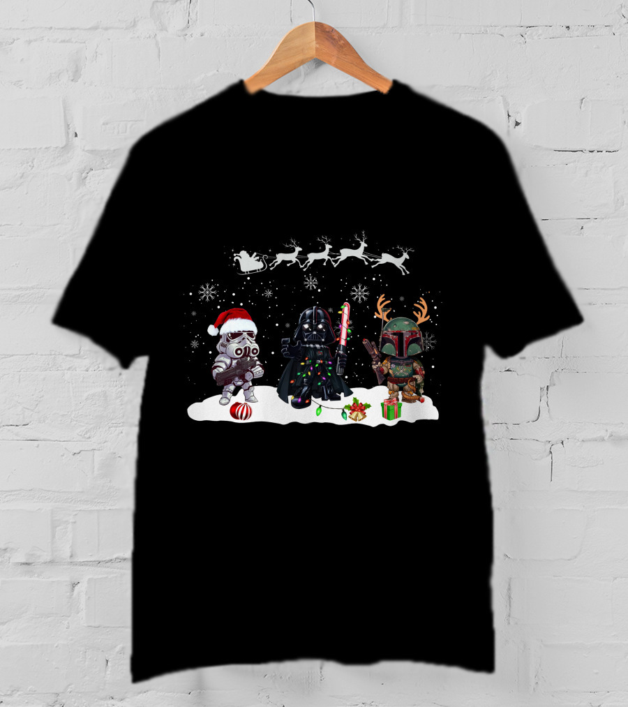 Christmas Is Comming Star Wars Characters Santa Vader Bounty Hunter Snow Holiday T-Shirt