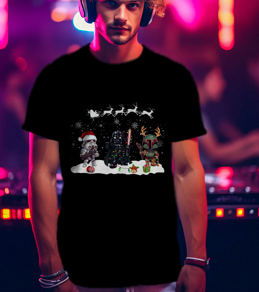 Christmas Is Comming Star Wars Characters Santa Vader Bounty Hunter Snow Holiday T-Shirt