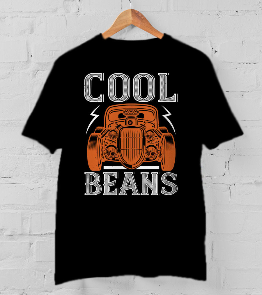 COOL BEANS Orange Vintage Car With Lightning Bolts T-Shirt